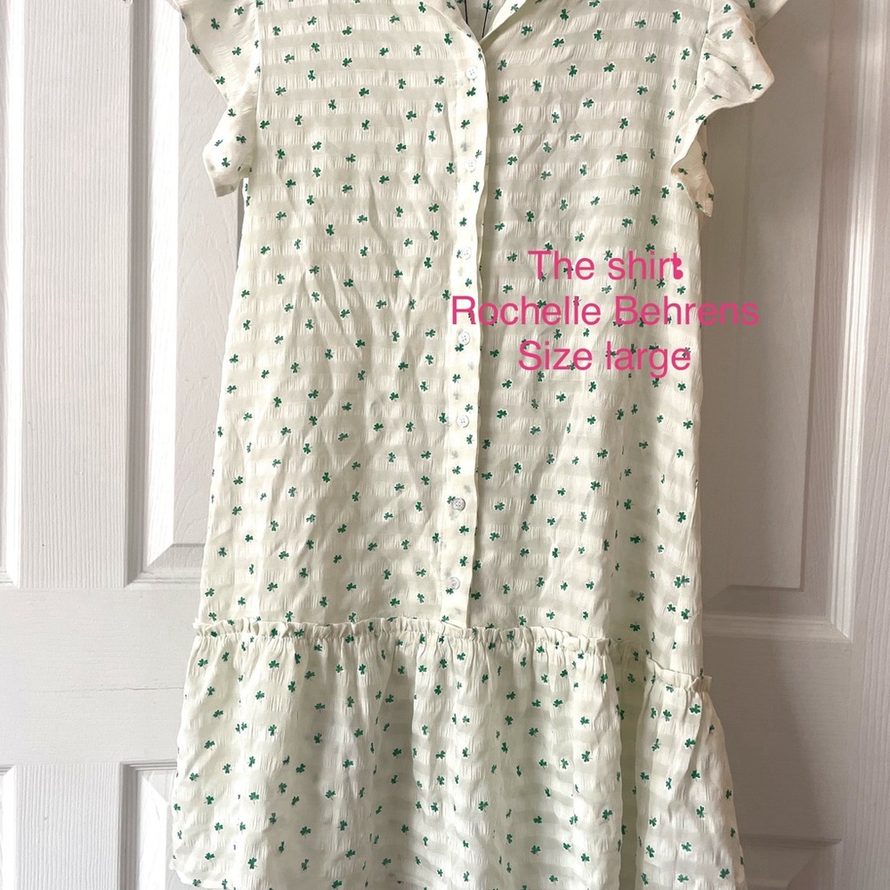White and Green Button-Up Dress